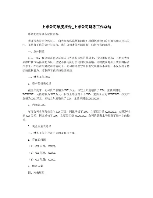 上市公司年度报告_上市公司财务工作总结