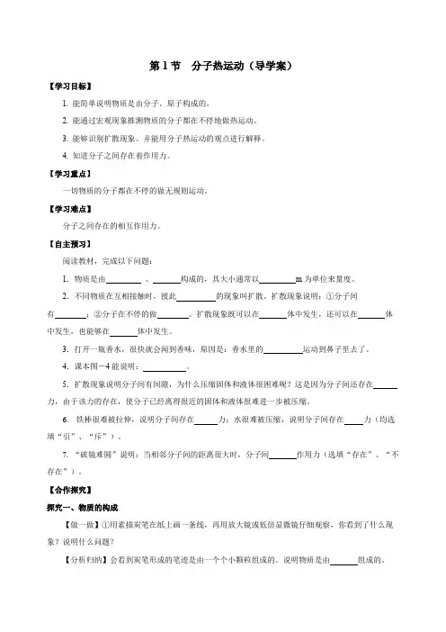 分子热运动(导学案)九年级物理全一册系列(人教版)