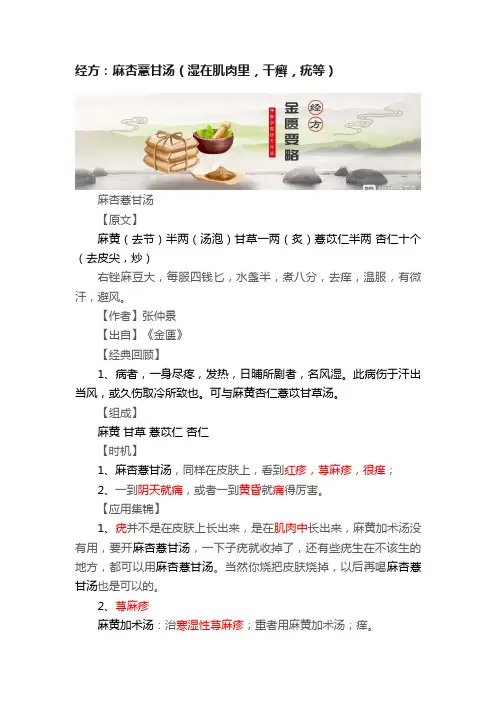 经方：麻杏薏甘汤（湿在肌肉里，干癣，疣等）