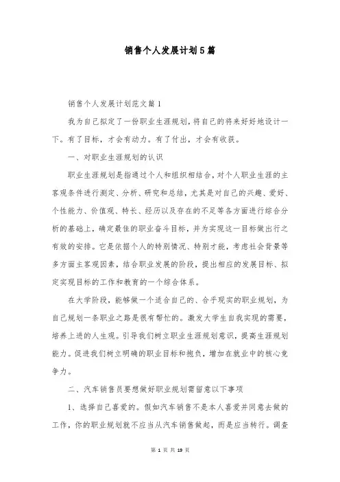 销售个人发展计划5篇