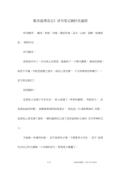 《鲁滨逊漂流记》读书笔记摘抄及感悟