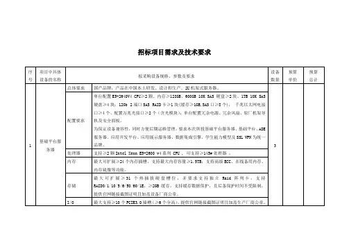 招标项目需求及技术要求【模板】