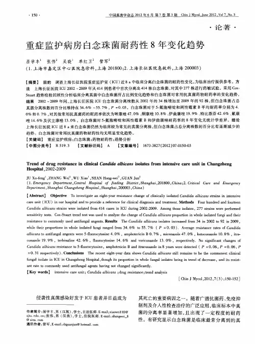 重症监护病房白念珠菌耐药性8年变化趋势
