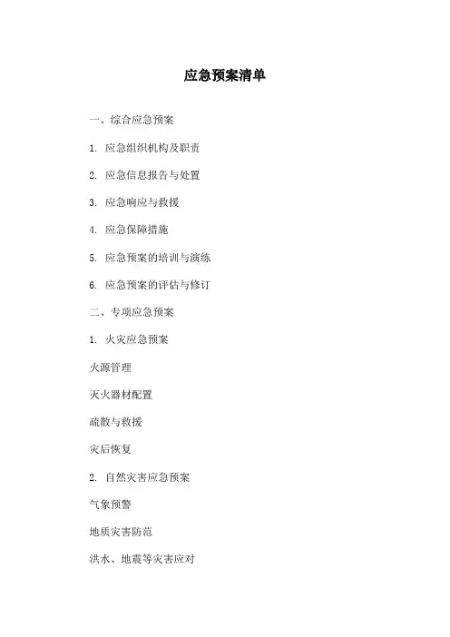 应急预案清单