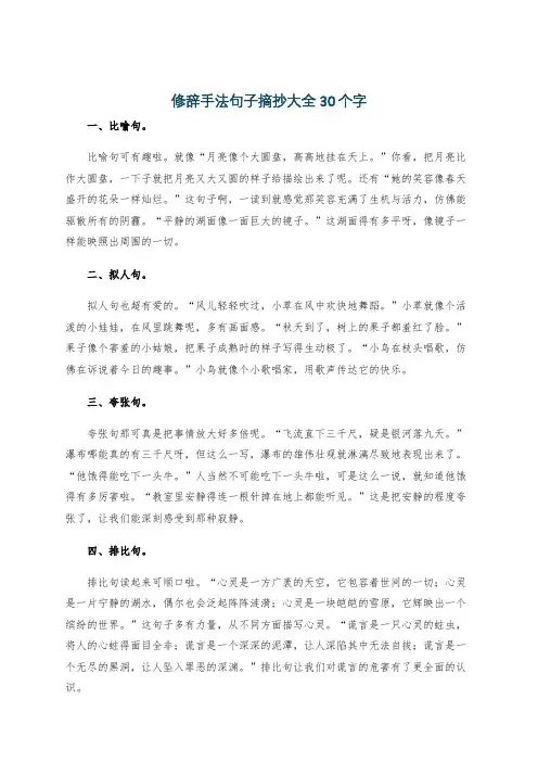 修辞手法句子摘抄大全30个字