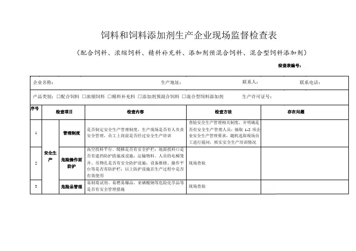 饲料和饲料添加剂生产企业现场监督检查表