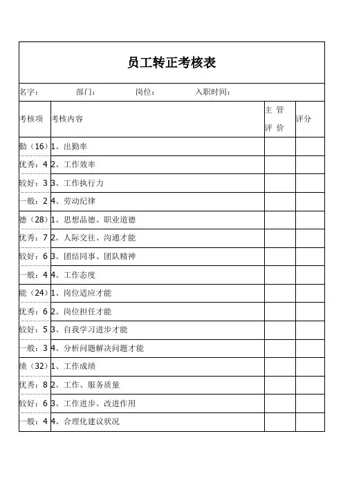 新员工转正考核表-模板范本