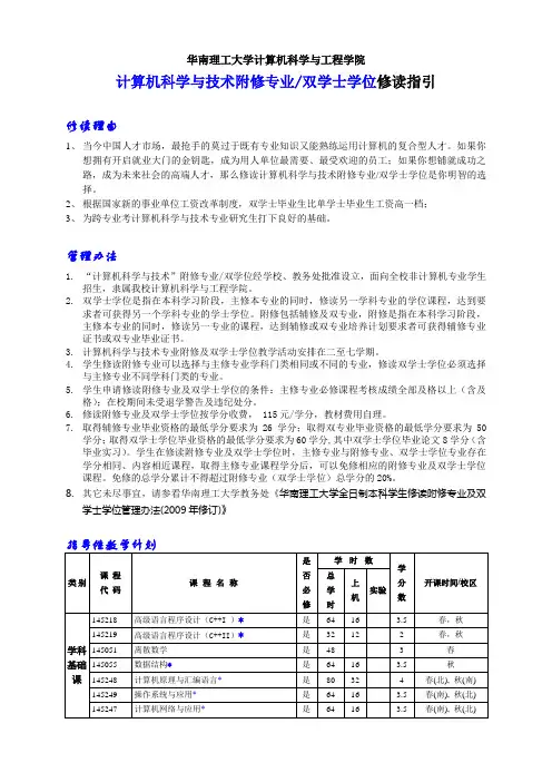 华南理工大学 计算机科学与技术辅修专业_双学士学位修读指引
