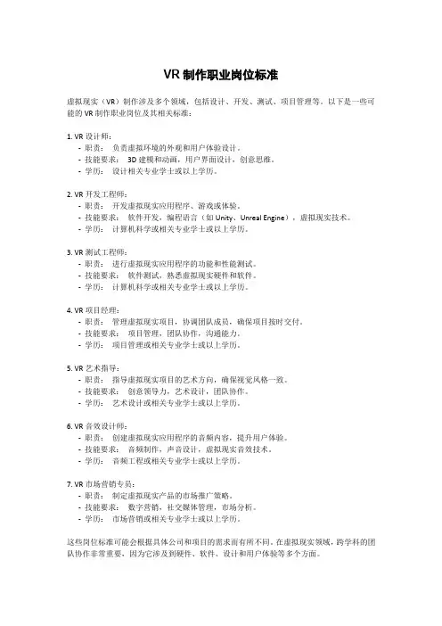 vr制作职业岗位标准