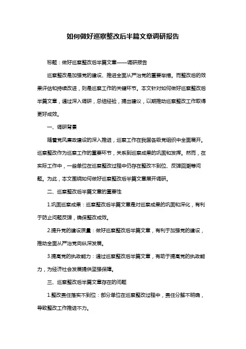 如何做好巡察整改后半篇文章调研报告