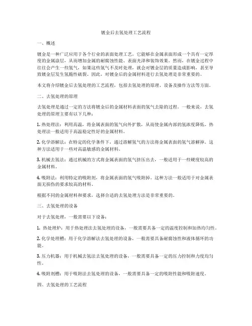镀金后去氢处理工艺流程