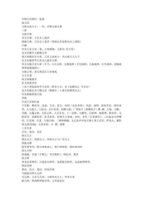 中国古代神位一览表