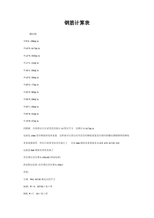 钢筋计算表
