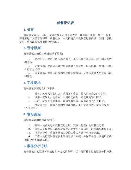 就餐登记表