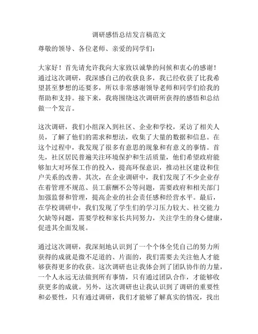 调研感悟总结发言稿范文