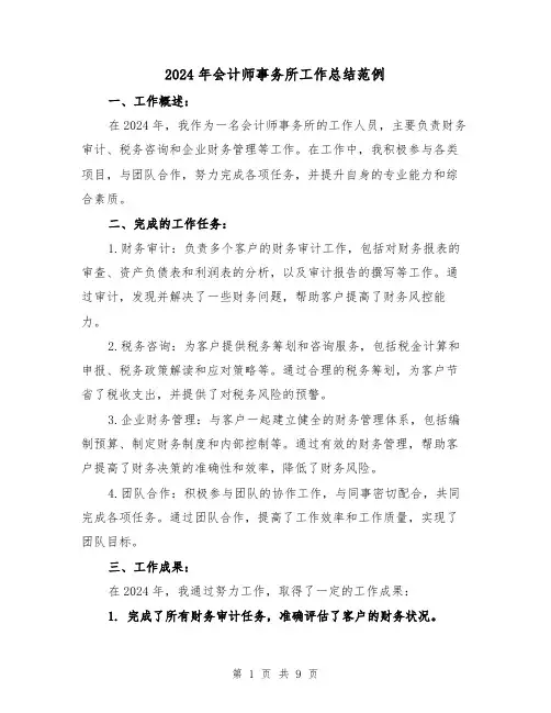2024年会计师事务所工作总结范例（4篇）