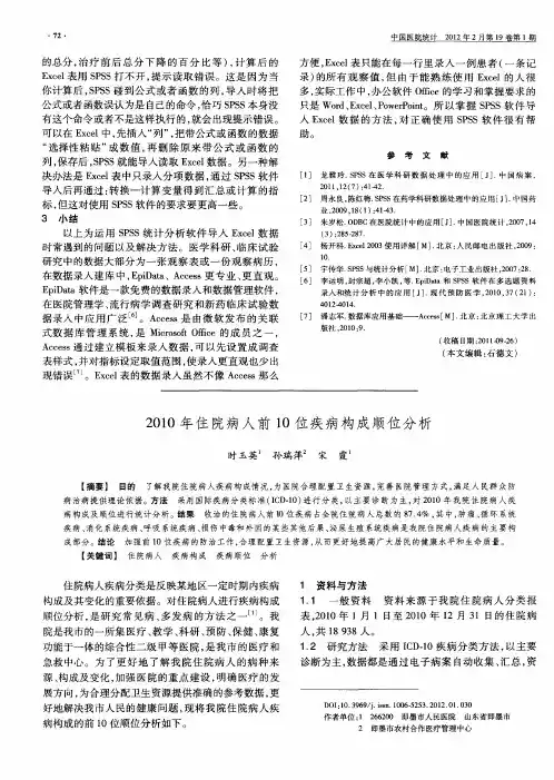 2010年住院病人前10位疾病构成顺位分析