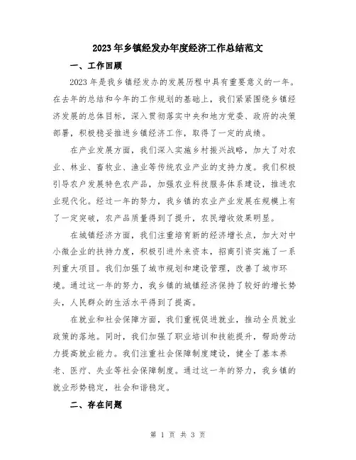2023年乡镇经发办年度经济工作总结范文