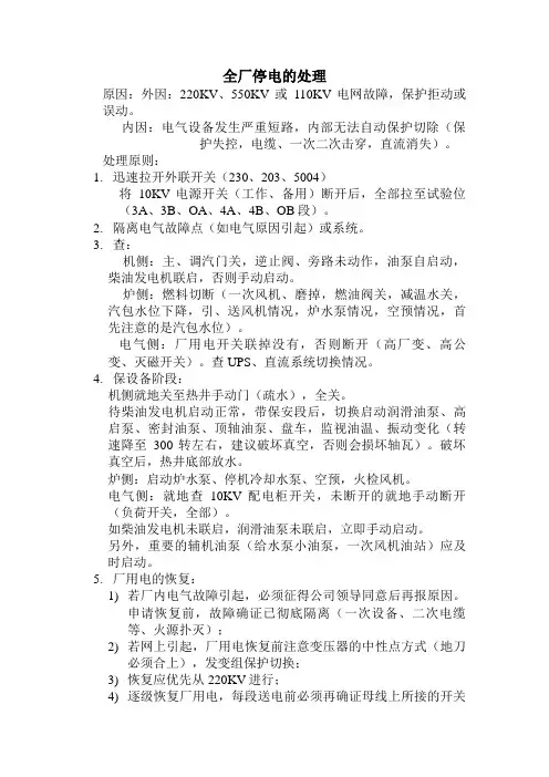 全厂停电的处理