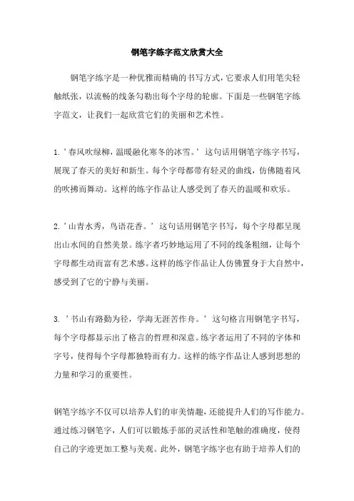 钢笔字练字范文欣赏大全