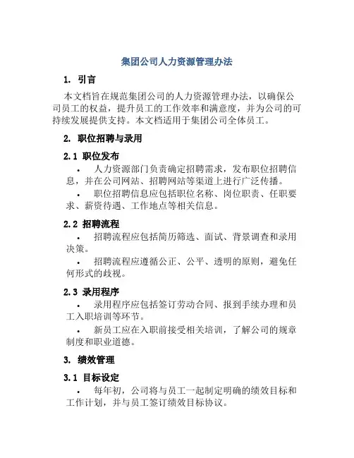 集团公司人力资源管理办法