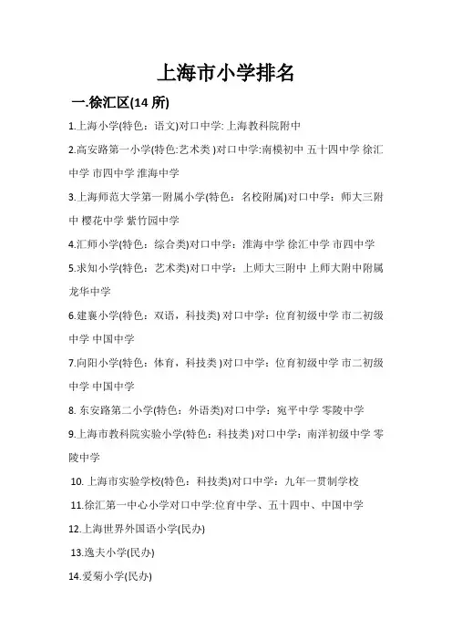 2014年5月上海市各区小学排名