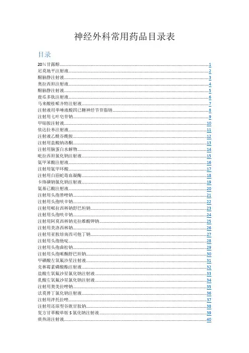 神经外科常用药品目录表