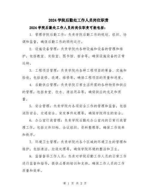 2024学院后勤处工作人员岗位职责