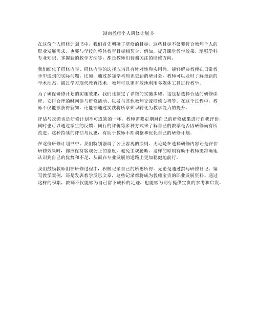湖南教师个人研修计划书