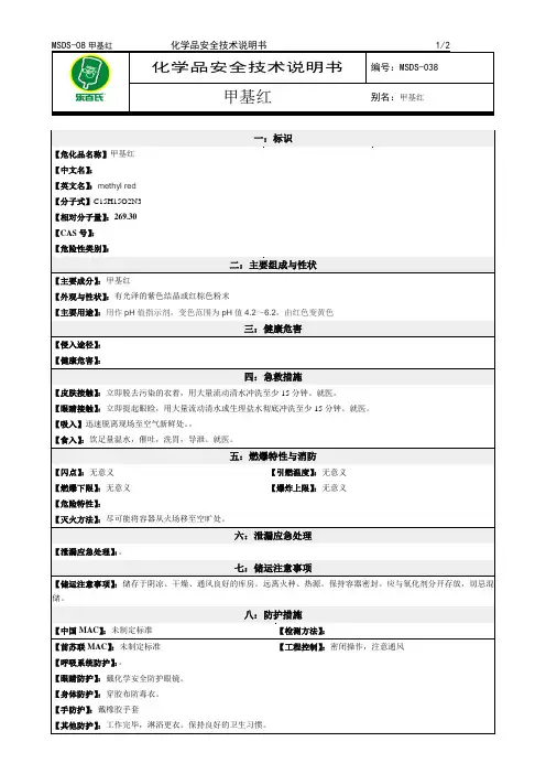 2019年化学品安全技术说明书MSDS甲基红