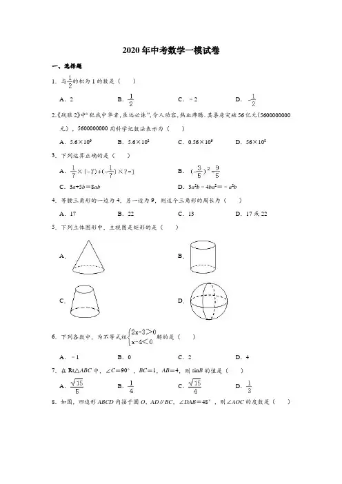 2020年中考数学一模试卷(含解析)