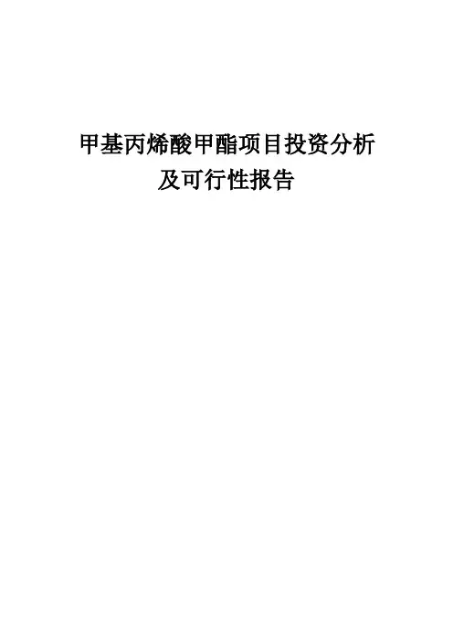 2024年甲基丙烯酸甲酯项目投资分析及可行性报告