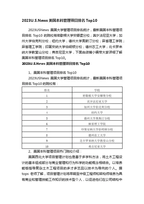 2023U.S.News美国本科管理项目排名Top10