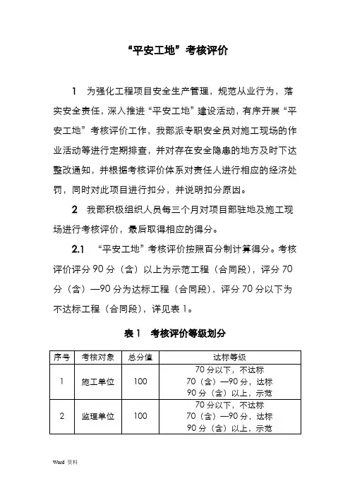 “平安工地”考核评价标准