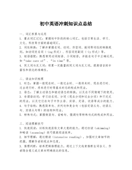 初中英语冲刺知识点总结