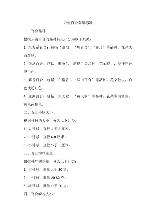 云南百合分级标准