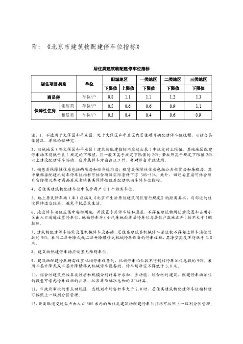 北京市建筑物机动车配建停车位标准-提供规划委通则