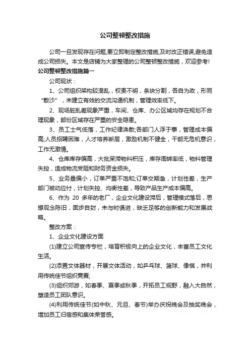 公司整顿整改措施
