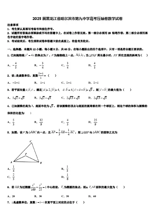 2025届黑龙江省哈尔滨市第九中学高考压轴卷数学试卷含解析
