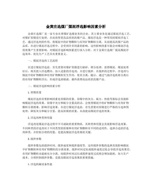 金黄庄选煤厂煤泥浮选影响因素分析