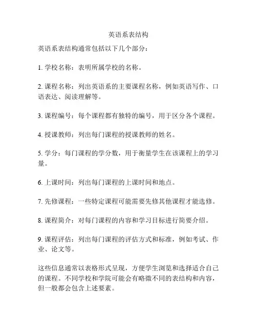 英语系表结构