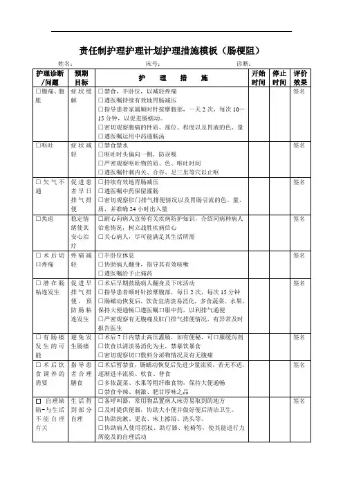 肠梗阻护理计划护理措施模板