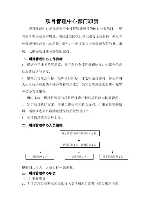 项目管理中心部门职责及岗位职责
