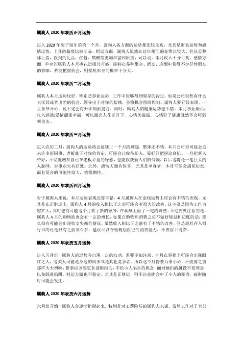 2020年属狗人正月每月运势及运程大全