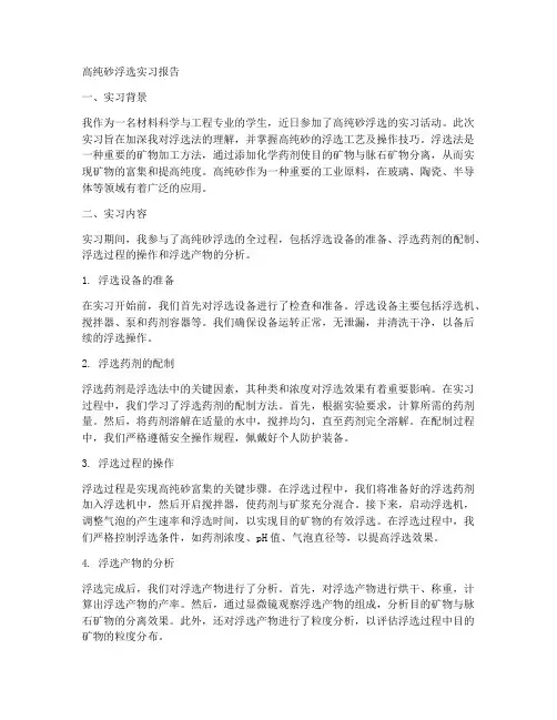高纯砂浮选实习报告