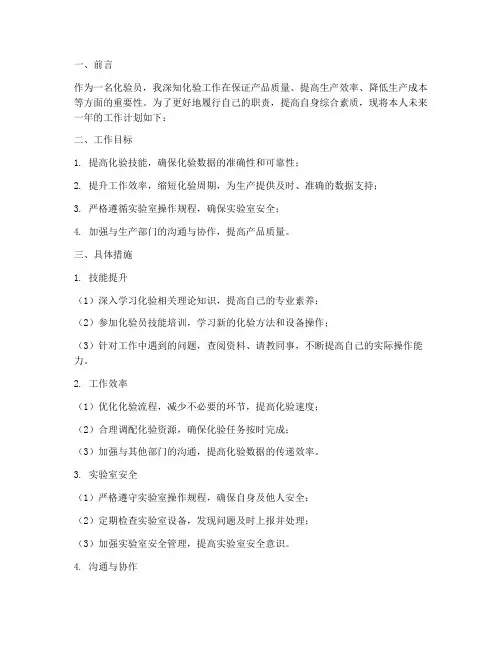 化验个人工作计划范文