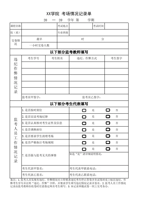 学院考场情况记录单