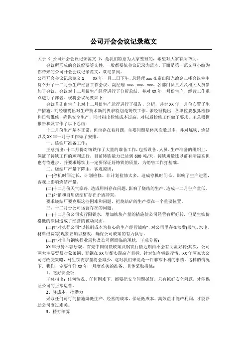 公司开会会议记录范文
