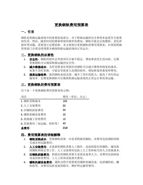 更换钢轨费用预算表