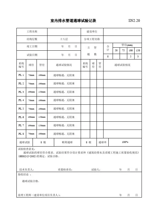 SN2.20室内排水管通球试验记录